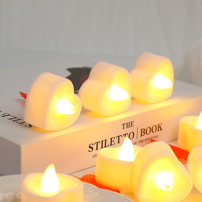 LED Electronic Candle Light Heart Shaped Valentine's Day Proposal Party Romantic Decoration Props Christmas Halloween Holiday Party Home Decoration 12/24pcs4