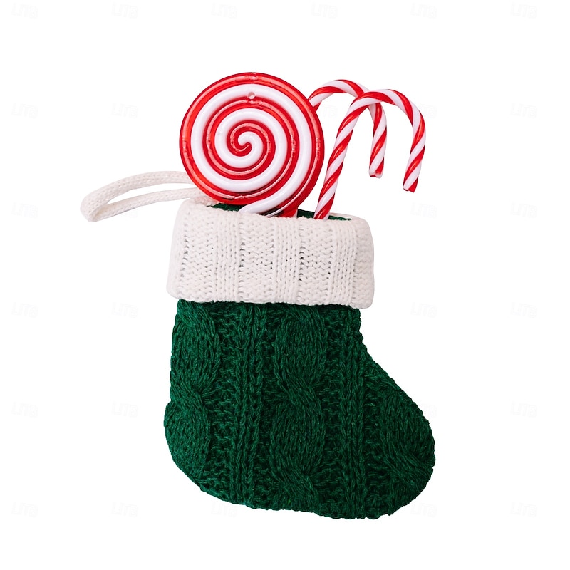 1PC Christmas Green Knitted Mini Stocking Ornaments, Xmas Party Small Christmas Tree Hanging Socks4