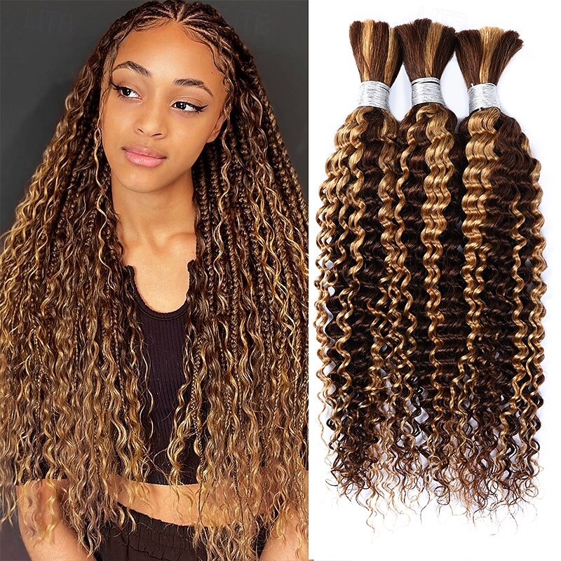 3 Bundle Highlight P4/27 Deep Wave Bulk Human Hair For Braiding Bundles - Main Image