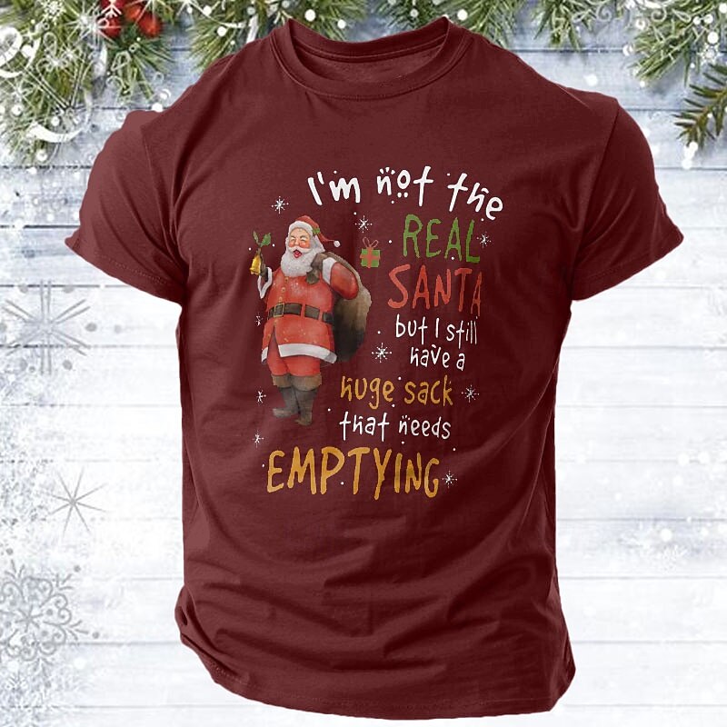 Christmas Men's Santa Claus Letter Printed Funny funny christmas T Shirt 100% Cotton Short Sleeve Graphic Shirt Black Wine Red Comfortable Tee Festival Fashion Designer Clothing2