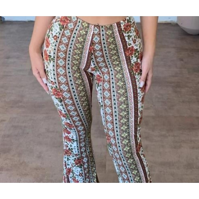 Women's Culottes Wide Leg Fashion Full Length High Waist Graphic Printing Micro-elastic Work Dailywear dark brown Golden yellow Robin's Egg Blue Violet Fall Winter Loose Fit3