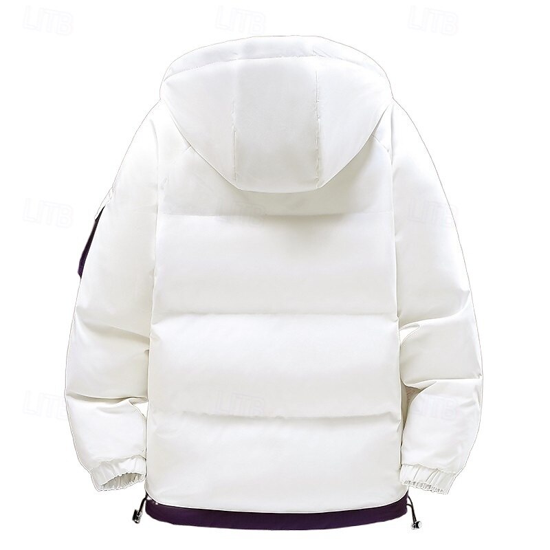 Men's Outdoor Jacket Winter Coat Puffer Jacket Parka Sports & Outdoor Warm Fall & Winter Solid / Plain Color Hooded Short Black White Khaki Army Green Jacket2