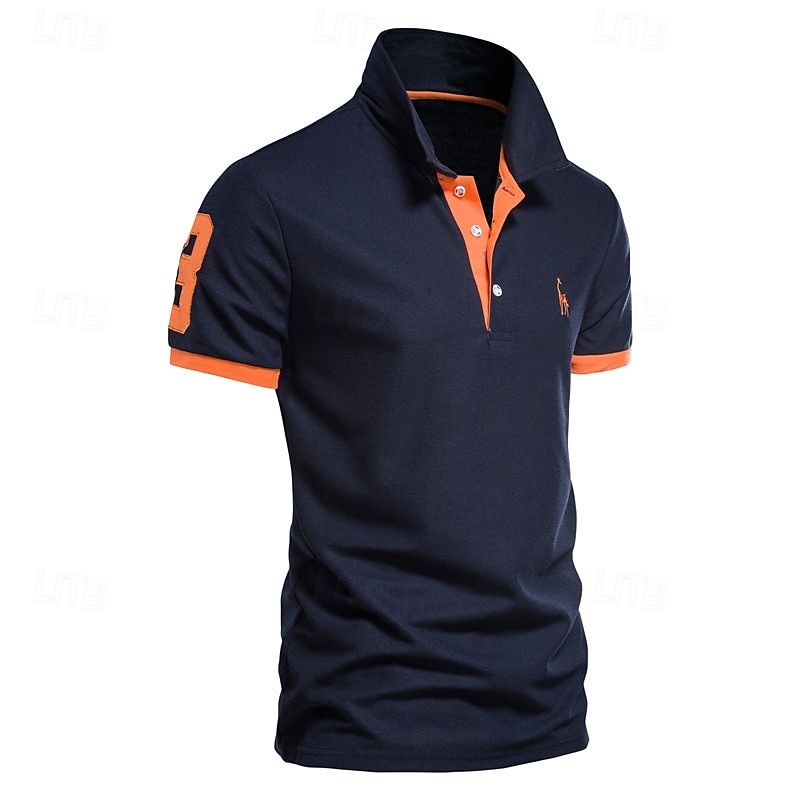 Cotton Men's Polos Giraffe Embroidery Short Sleeve Polo Shirts for Men High Quality Brand Design Polos Men Clothing2