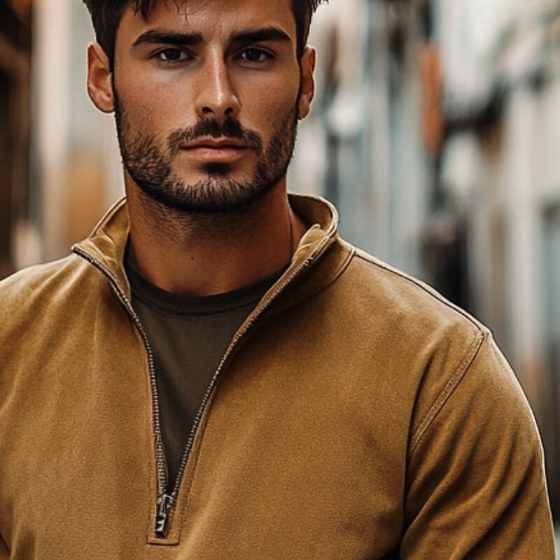 Men's Faux Suede Zipper Tee Top Long Sleeve Shirt Patchwork Stand Collar Outdoor Street Long Sleeve Zipper Clothing Apparel Daily Casual Street Style2