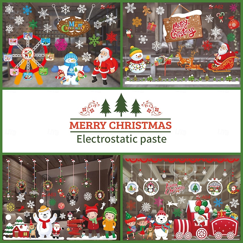 Christmas Window Clings Decorations, Xmas Season Window Stickers, Adhesive Holiday Scene Decor for Festive Atmosphere and Party Setup