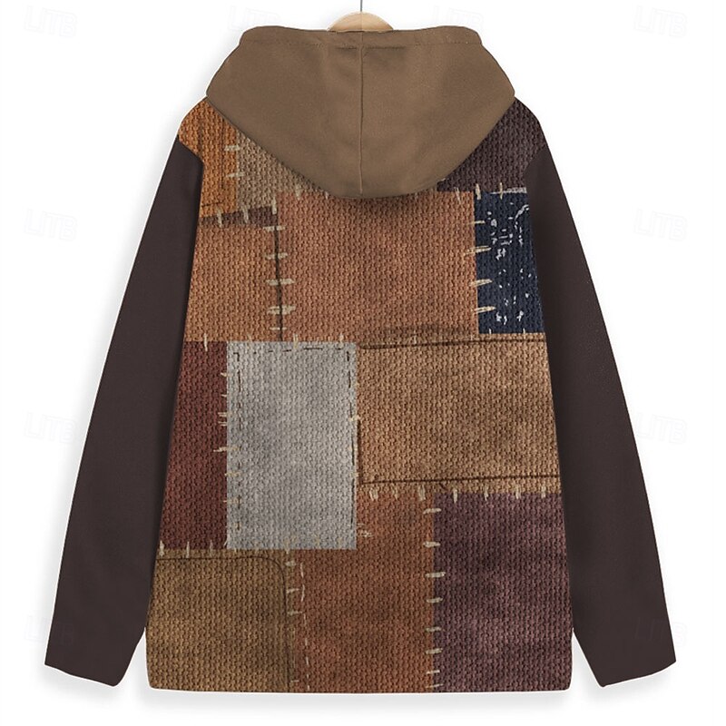 Men's Plaid Hoodie Hoodies Sweatshirt Fashion Cool Long Sleeve Hooded Brown Drawstring Fall Winter Designer2