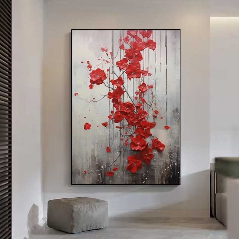Handmade Oil Painting Canvas Wall Art Decoration Modern Abstract Red Flower for Home Decor Rolled Frameless Unstretched Painting2