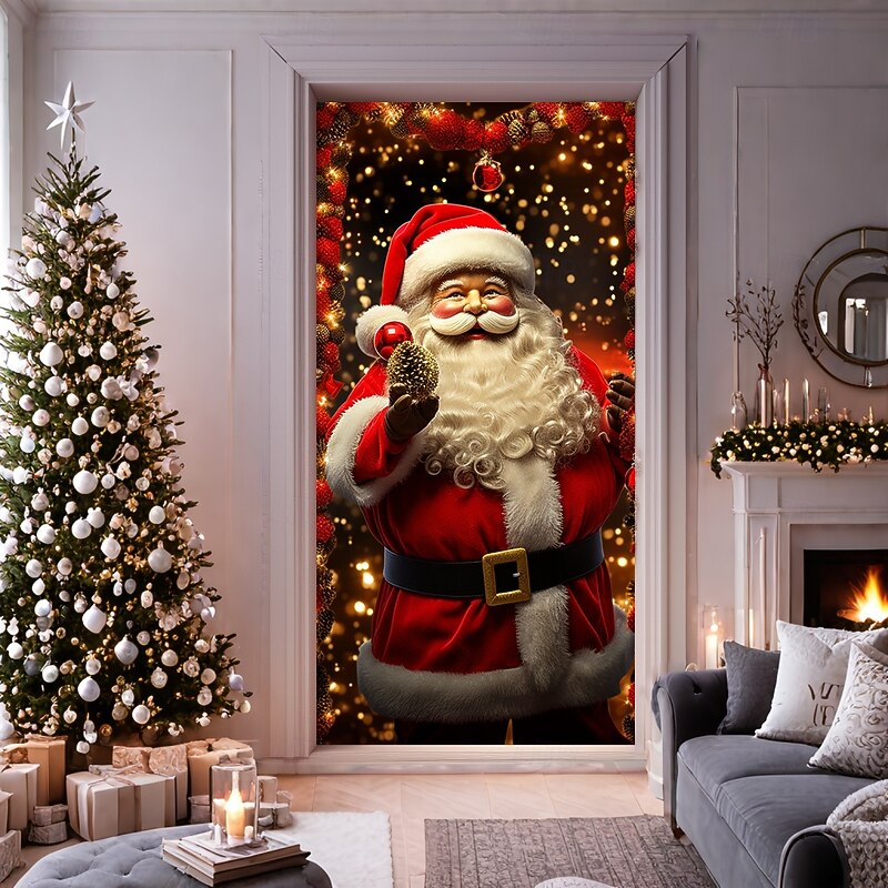 Christmas Door Decorations Door Covers Xmas Snowman Door Tapestry Door Curtain Decoration Backdrop Door Banner for Front Door Farmhouse Christmas Holiday Party Decor Supplies Gift Indoor/Outdoor4