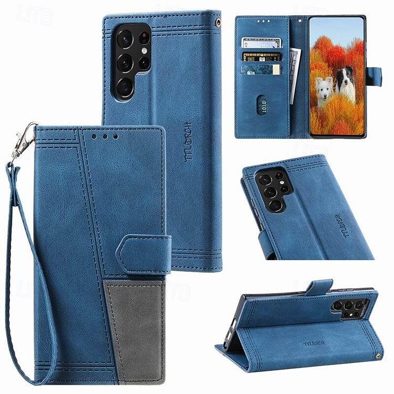 Phone Case For S25 S23 S22 Plus  Ultra S23 FE S20 A25 A15 A14 A34 A54 Wallet Case with Stand Holder with Wrist Strap Card Slot Retro TPU PU Leather