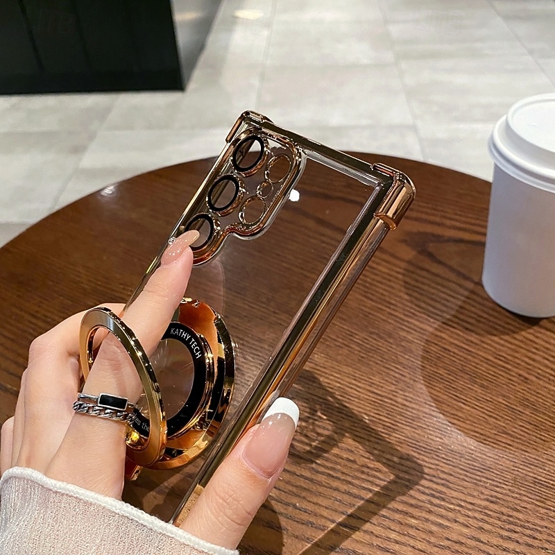 Phone Case For S25 S24 S23 S22 Plus  Ultra S23 FE Back Cover with Stand Holder Magnetic Support Wireless Charging Retro TPU PC4