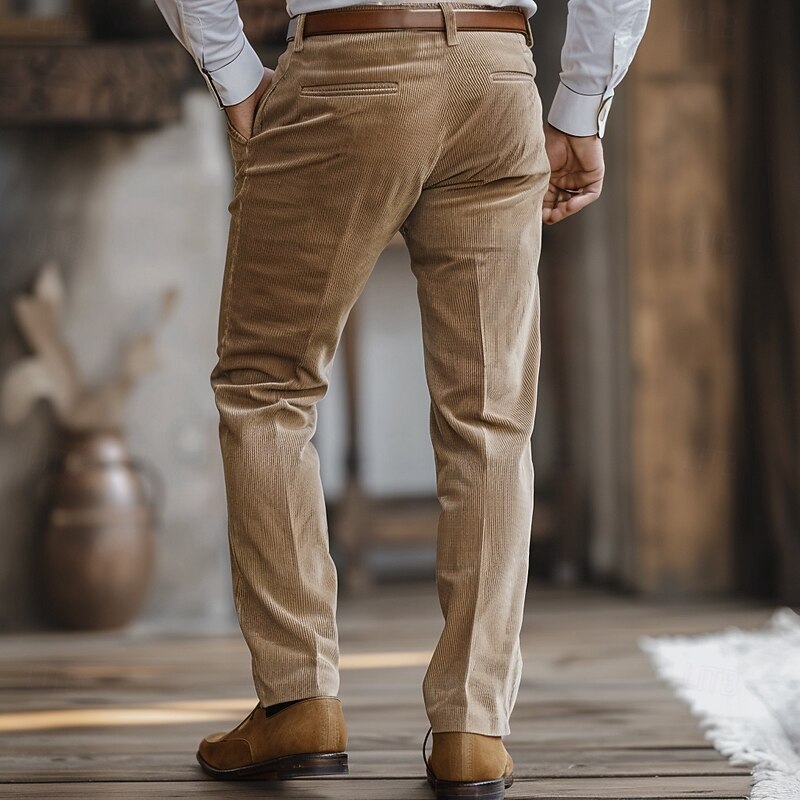 Men's Dress Pants Corduroy Pants Winter Pants Chinos Solid Color Full Length Formal Wedding Outdoor Elegant Vacation Khaki Micro-elastic2