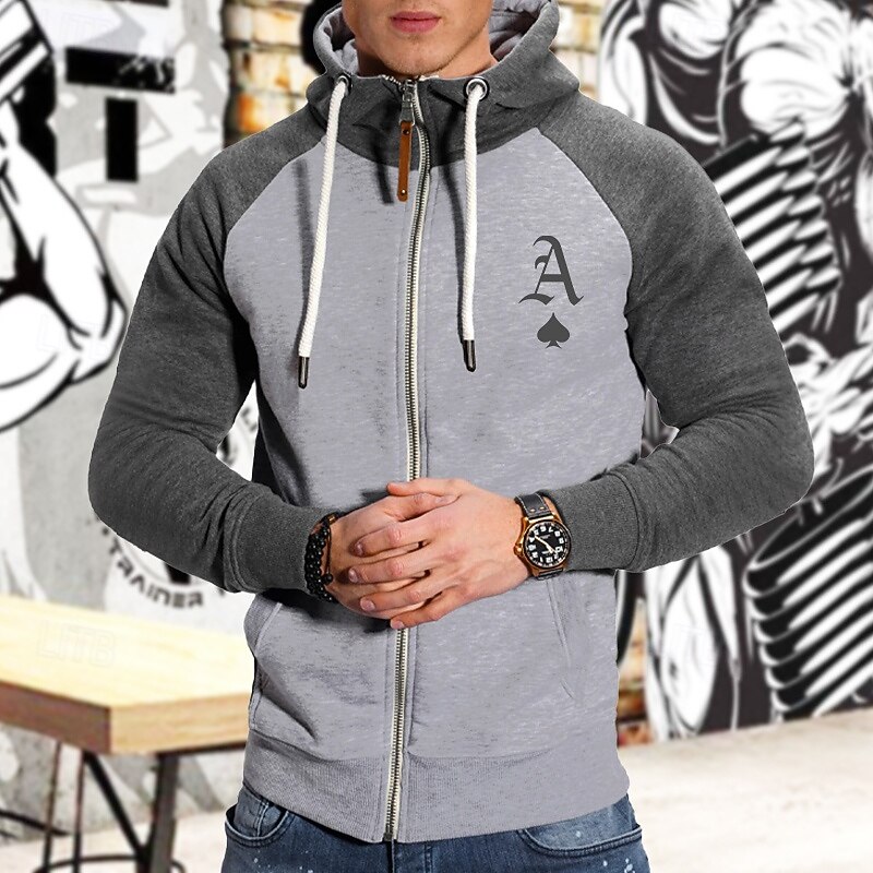 Men's Hoodie Hoodie Jacket Patchwork Full Zip Long Sleeve Hoodie Casual Athleisure Fall Graphic Quick Dry Soft Breathable Gym Workout Walking Jogging Sportswear Activewear Dark Grey Wine Red Black