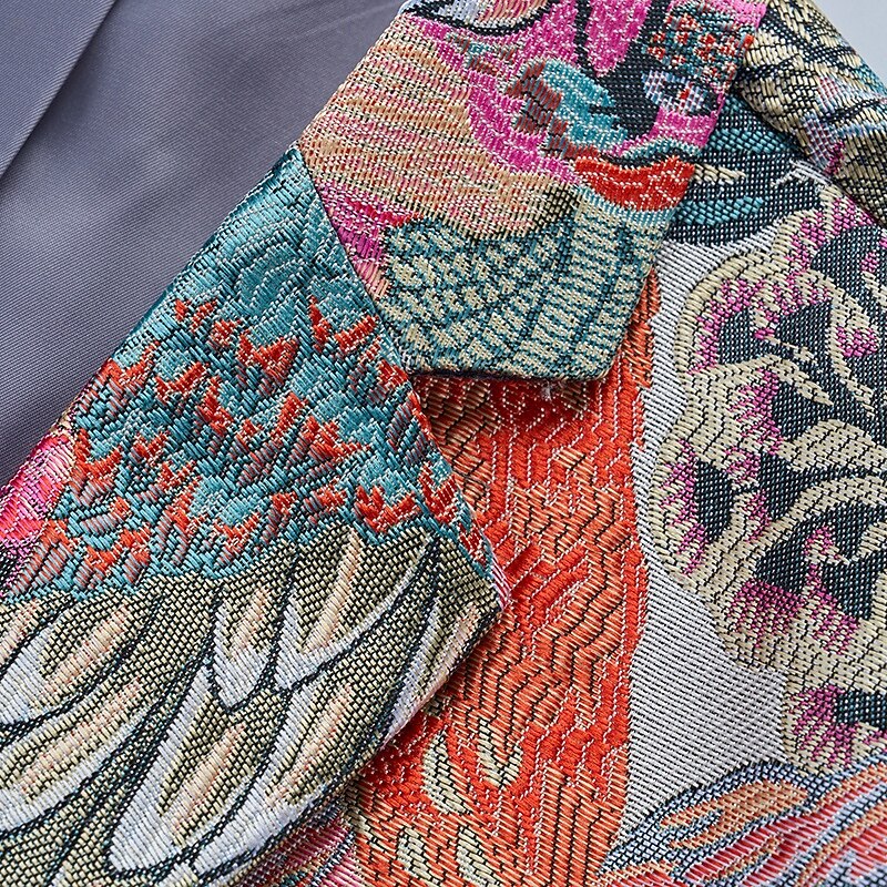 Men's Blazer Jacket Notch Collar Classic Floral Blazer Multicolor Standard Fit Single Breasted One-button4