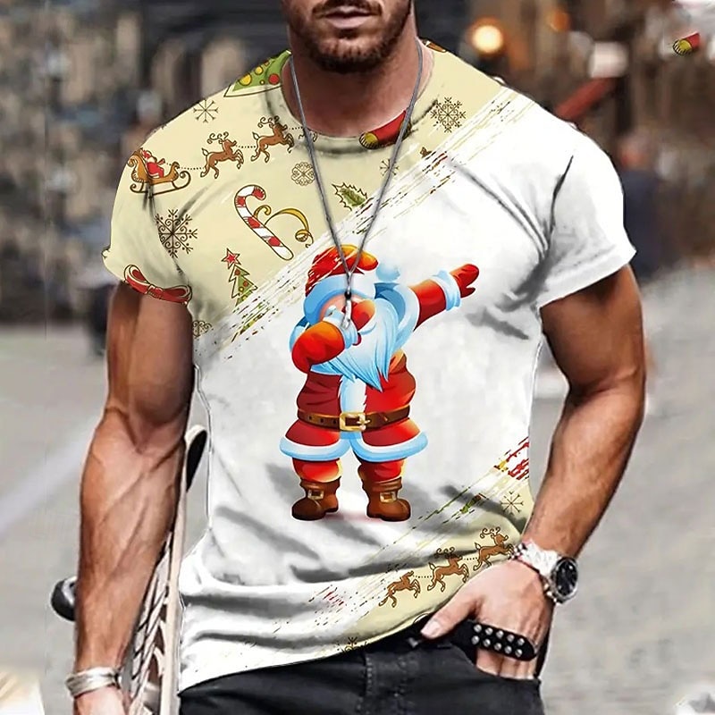 Christmas Men's Santa Claus 3D T-shirts Graphic Santa Claus Daily Designer Retro Vintage 3D Print Tee Sports Outdoor Holiday Going out White Red Blue Short Sleeve Crew Neck Spring & Summer Clothing4