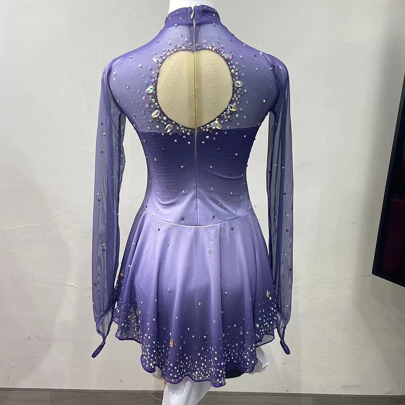 Figure Skating Costumes For Adults And Children Customized With Colored Diamonds Blue Spandex Mesh Grading Performance Costumes Competition Training Gradient Rhinestone Dresses Performance Costum2
