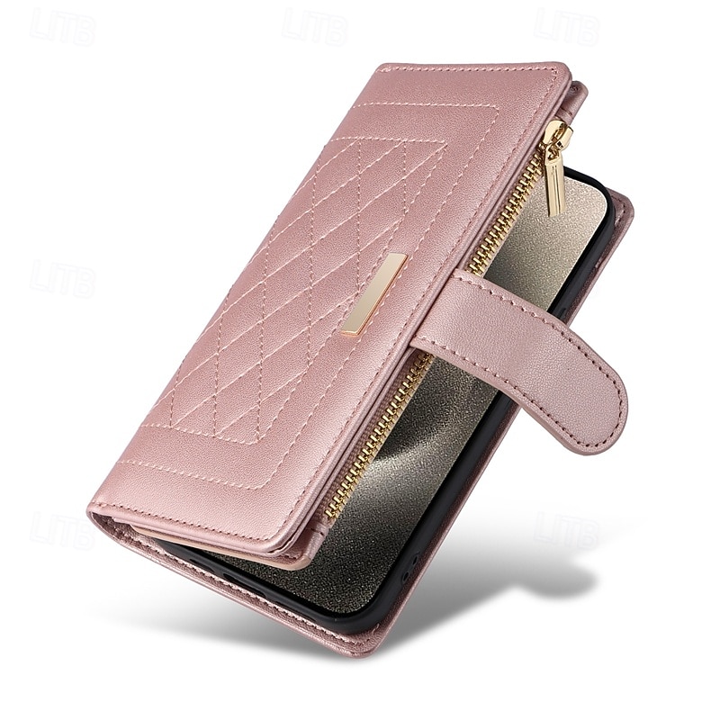 Phone Case For iPhone 16 15 14 Pro Max Plus 13 12 11 Pro Max Back Cover with Stand Holder Zipper with Lanyard Retro TPU PU Leather2