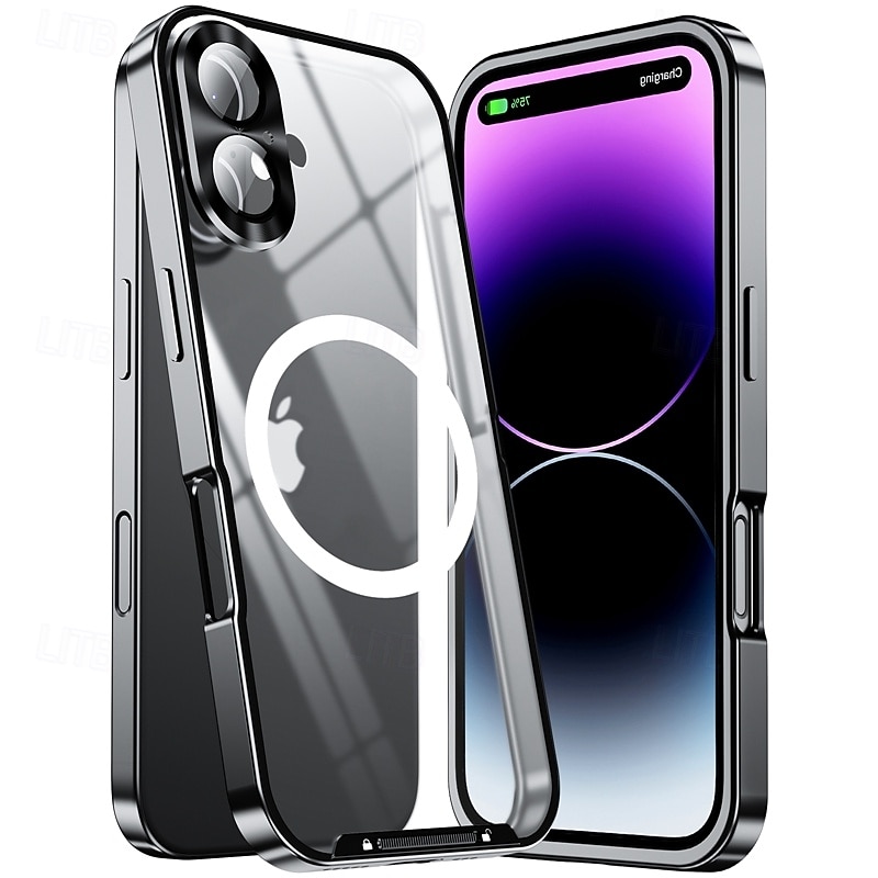 Phone Case For iPhone 16 15 14 Pro Max 13 Pro Max Magnetic Adsorption With Magsafe Camera Lens Protector Support Wireless Charging Shockproof Acrylic Aluminum Alloy4