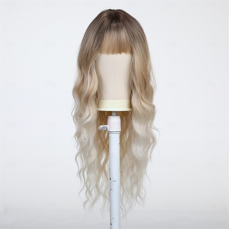 Synthetic Wig Uniforms Career Costumes Princess Curly Wavy Middle Part Layered Haircut Machine Made Wig 24 inch Light golden Synthetic Hair Women's Cosplay Party Fashion Brown2