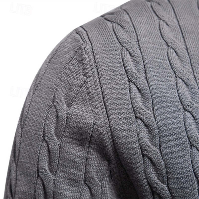 Men's Sweater Cable Knit Cable Solid Color Crew Neck Elegant Vintage Formal Home Clothing Apparel Bishop Sleeve Fall Winter Black White S M L4