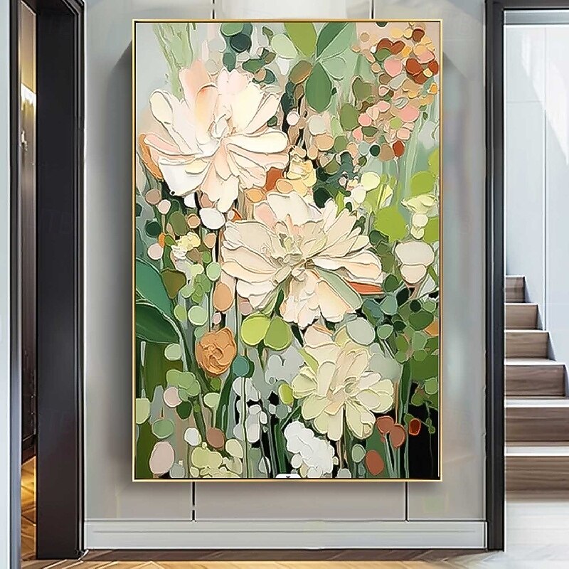 Oil painting handmade Impressionism Floral Paintings handmade Flower Oil Painting Abstract Rose Flower Painting Flower Landscape Painting Floral Wall Art Canvas Spring painting for Living Room2