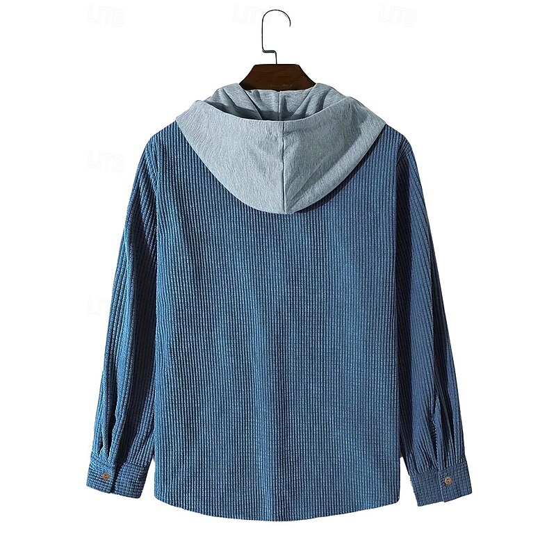 Men's Shirt Waffle Shirt Overshirt Plain Outdoor Street Light Blue Black Blue Green Long Sleeve Hooded Winter Spring & Fall Clothing Apparel2