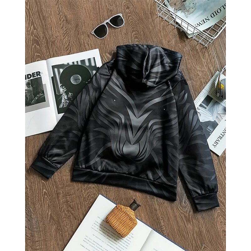 Boys 3D Graphic Animal Hoodie Long Sleeve Spring Fall Fashion Streetwear Kids 4-12 Years Hooded Outdoor Casual Daily Regular Fit4