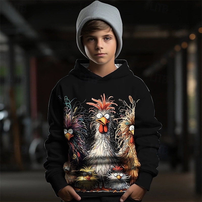 Boys 3D Graphic Animal Chick Hoodie Long Sleeve Spring Fall Fashion Streetwear Kids 4-12 Years Hooded Outdoor Casual Daily Regular Fit2