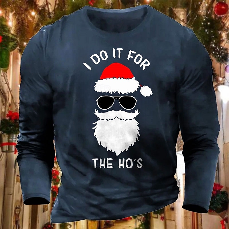 Christmas Men's Santa Claus funny christmas T Shirt Cotton Long Sleeve Graphic Shirt Light Heather Grey Black Dark Blue Comfortable Tee Sports Outdoor Holiday Fashion Designer Clothing3