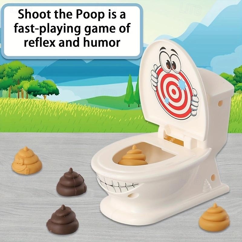 Shooting Poop Family Fun Game - Gag Toys & Practical Jokes with 1 Toilet, 2 Agile Launchers, 6 Soft Plastic Toy Poops, Sound Effects, Fast and Crazy Gameplay for Kids2
