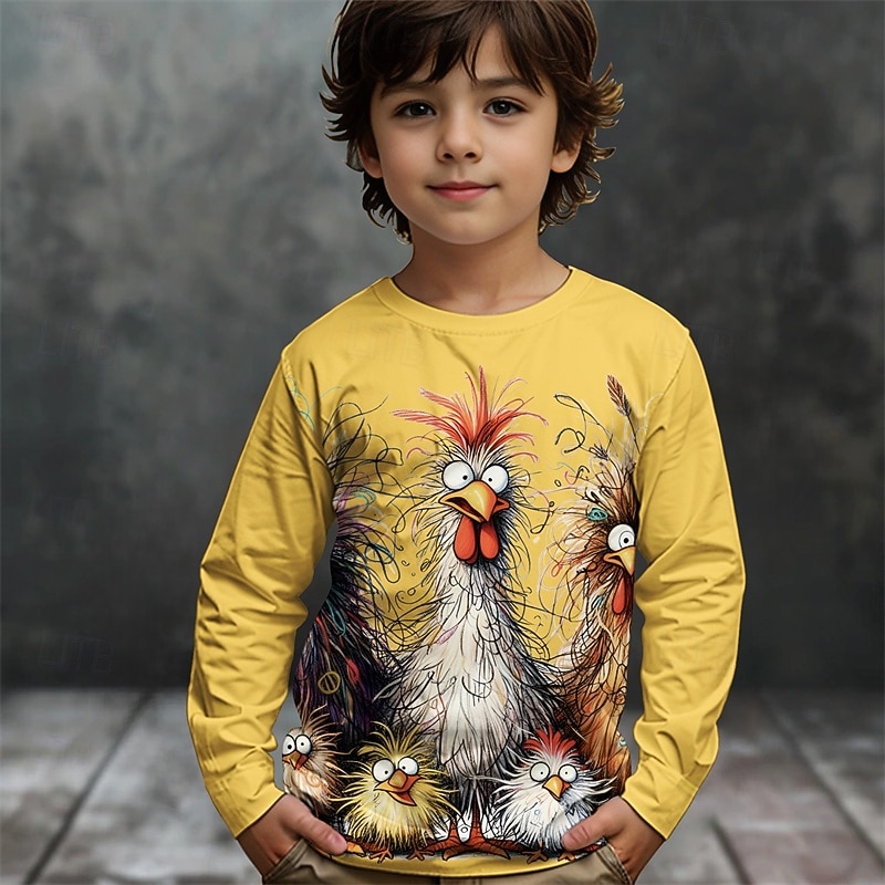 Boys' 3D Graphic Animal Chick T shirt Tee Long Sleeve Spring Fall Fashion Basic Kids 4-12 Years Crew Neck Outdoor Casual Daily Regular Fit4