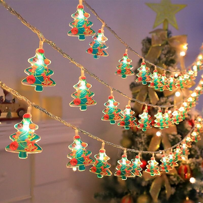 Christmas LED String Lights 10/20 LED Christmas Snowman Tree Decoration Waterproof Garland Lights USB/Battery Operated Holiday New Year Christmas Home Bedroom Party Wedding Christmas Tree Decoration3