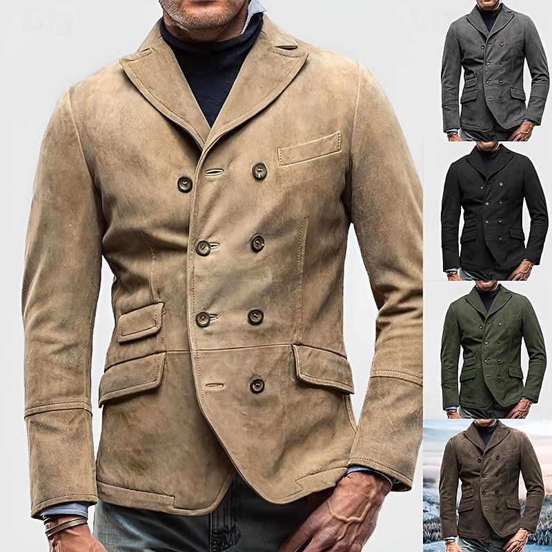 Men's Casual Jacket Blazer Daily Vacation Warm Pocket Fall & Winter Plain Vintage Fashion Lapel Regular Black Brown Khaki Army Green Grey Jacket