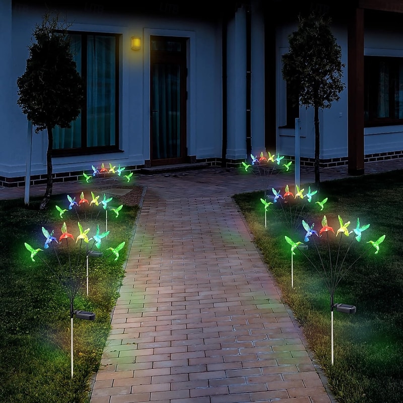 Solar Hummingbird Lawn Lights 6LED Swaying Firefly Lights Outdoor Waterproof Garden Lights Dragonfly Butterfly Yard light Christmas Wedding Holiday Party Park Patio Pathway Landscape Decoration 1/2PCS3
