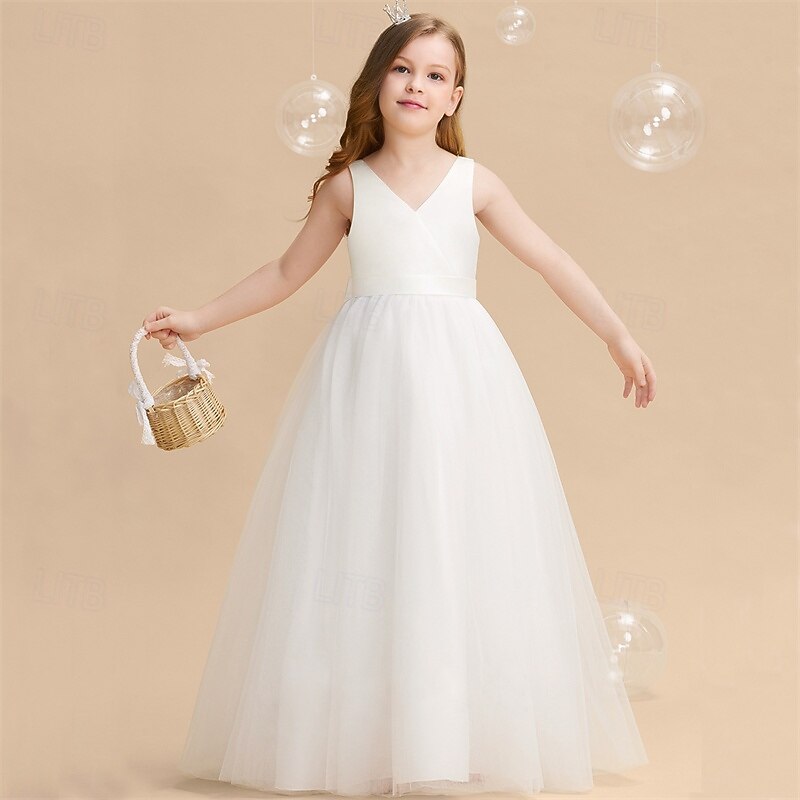 Kids Girls' Party Dress Solid Color Sleeveless Performance Birthday Tie Knot Beautiful Sweet Polyester Maxi Party Dress Swing Dress A Line Dress Summer 4-12 Years White Pink Red4
