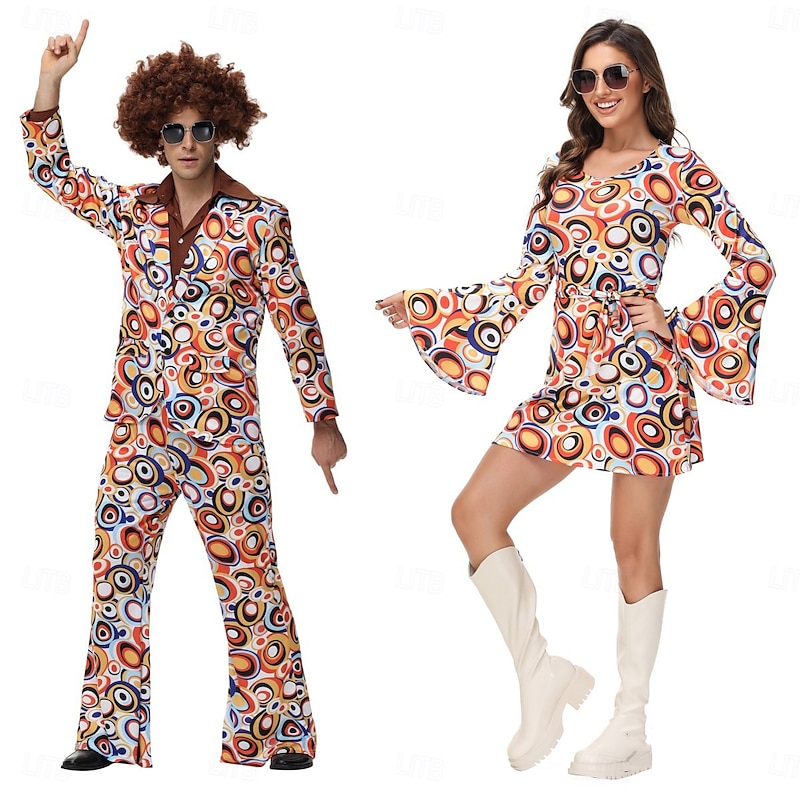 Cosplay Couples Carnival Costume Outfits Adults' Men's Women's Hippie 1970s Disco Party Carnival Masquerade Mardi Gras Easy Carnival Costume