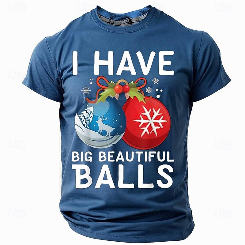 Christmas Men's Funny Christmas 3D T-shirts Bells Casual 3D Print Party Holiday Black Red Crew Neck 3D Print Spring & Summer Designer shirt