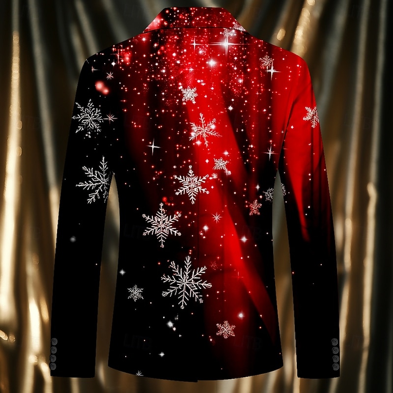 Christmas Men's Christmas Scene Print Blazers Snowflake Casual Coat Blazer Jacket Breathable Comfortable Party Evening Daily Button 3D Print Multi Pocket Regular Fit Fall & Winter Turndown Long2