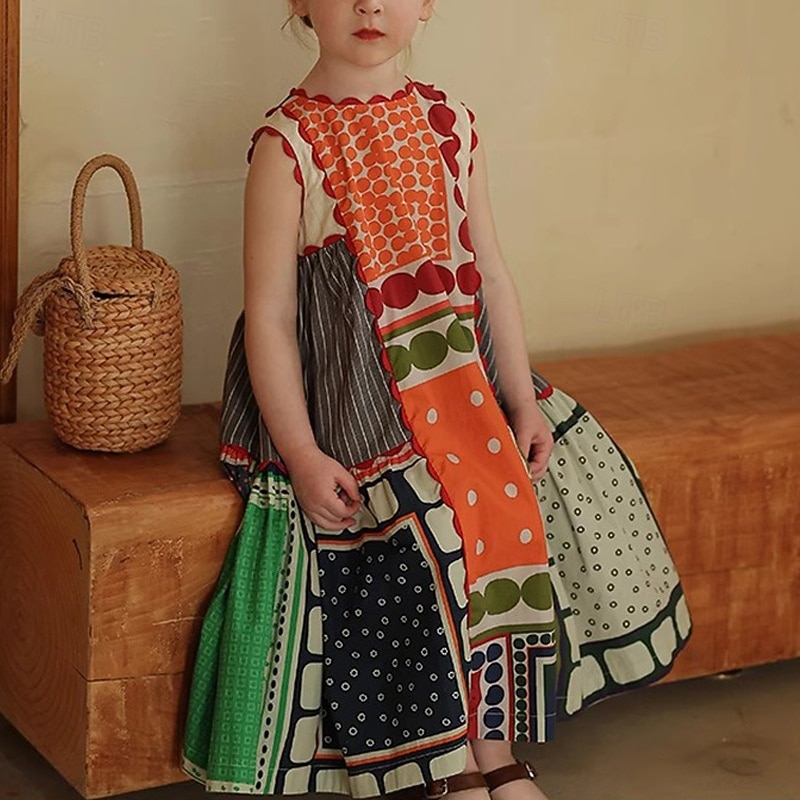 Girls' 3D Geometric Dress Sleeveless Summer Vacation Daily Holiday Beautiful Sweet Kids 4-12 Years Casual Dress Tank Dress Maxi Regular Fit2