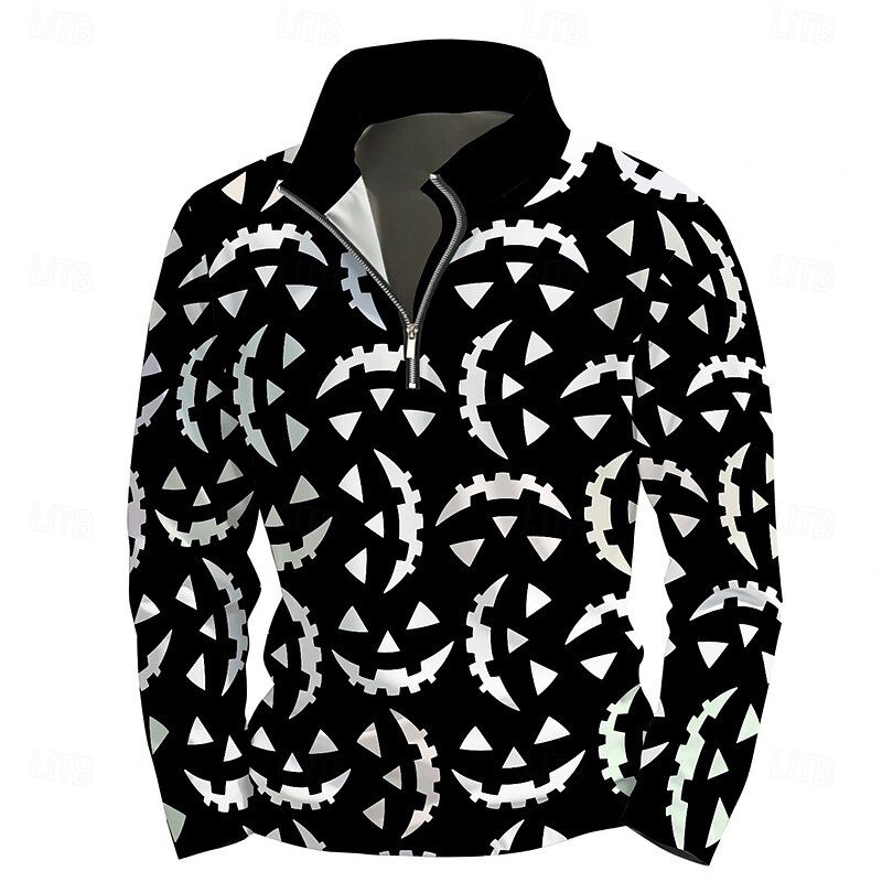 Men's Graphic Dark Hoodies Daily Casual Long Sleeve Stand Collar Vacation Going out Streetwear Black Print Spring &  Fall Designer