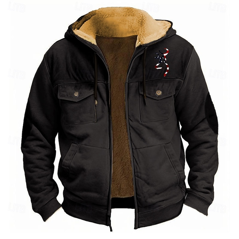 Men's American US Flag Fleece Hoodie Hoodies Fashion Cool Long Sleeve Hooded Holiday Streetwear Black Red Zipper Pocket Fall Winter Designer