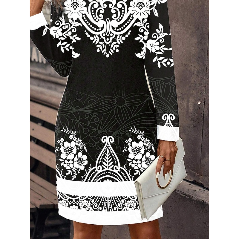 Women's Mini Dress Sweatshirt Dress Winter Dress Corset Dress Sheath Dress Elegant Stylish Vacation Party Street Regular Fit Floral Long Sleeve Crew Neck White Summer Fall Winter3