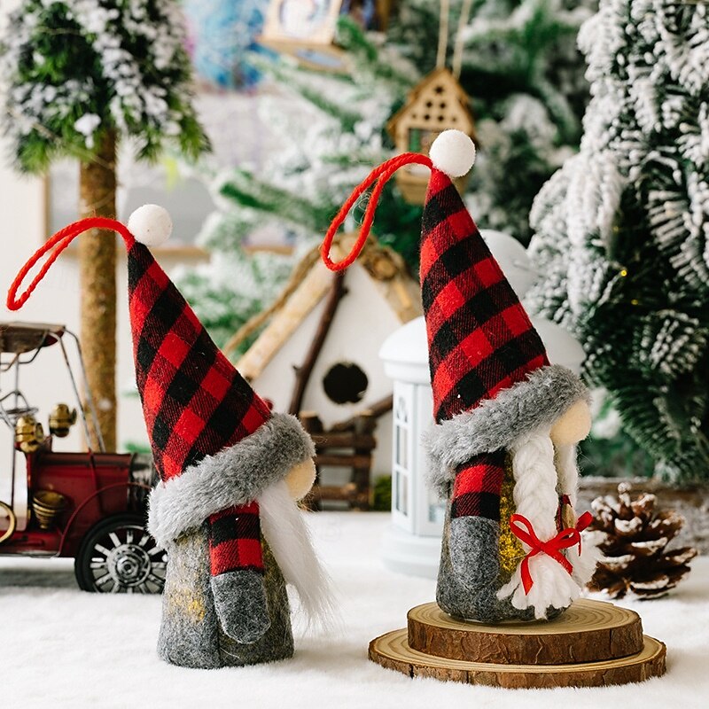 Christmas Gnome Plush Hanging Ornament Decorative Supplies, Faceless Doll Glowing Gift, Xmas Red and Black Grudolf with Lights, Small Doll Ornament3