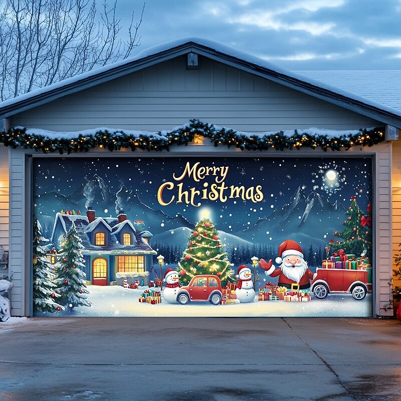 Christmas Outdoor Garage Door Cover Xmas Banner Merry Christmas Large Christmas Backdrop Decoration for Holiday Outdoor Garage Door Home Wall Decorations3