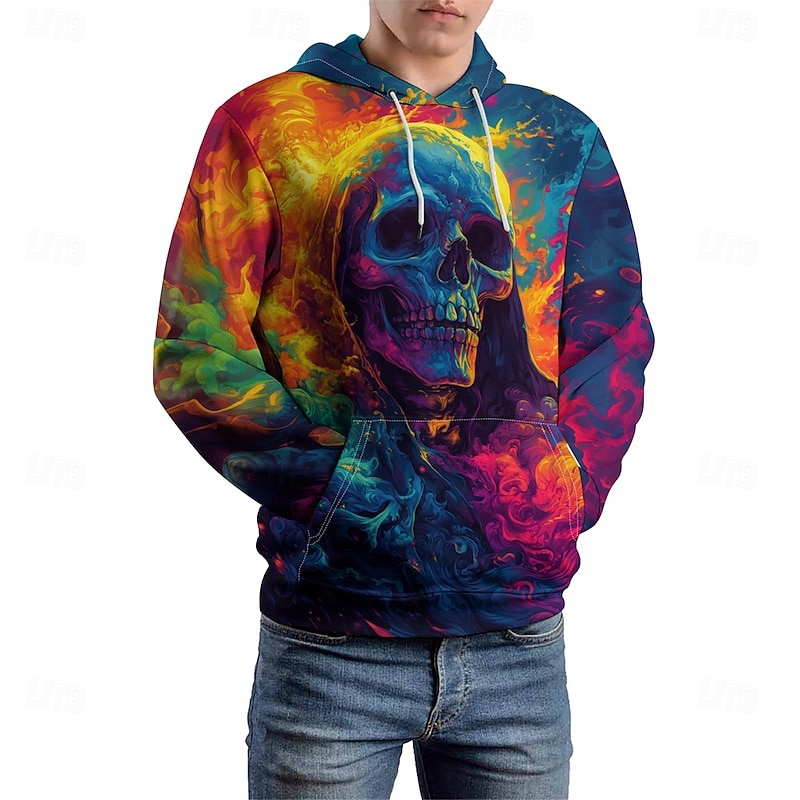 Men's Graphic Dark Hoodie Hoodies Sweatshirt Vacation Daily Long Sleeve Hooded Vacation Sports Outdoor Going out Rainbow Printing Winter Spring &  Fall Designer4