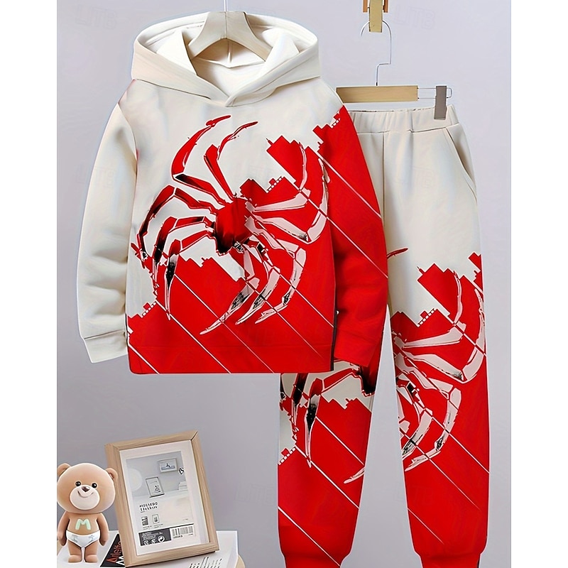 Boys 3D Graphic Spider Sports Suit Hoodie Set Tracksuits Long Sleeve Spring Fall Daily Casual Tights Kids 4-12 Years Hooded Outdoor Vacation Sports Tailored Fit