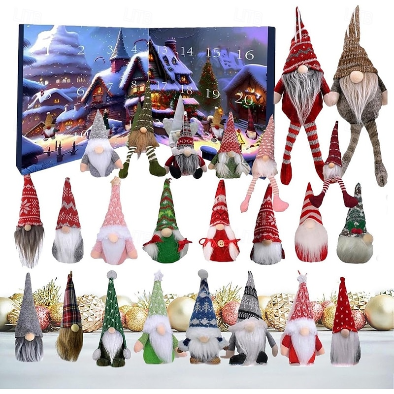 Christmas Advent Calendar with Gnome Doll Decorations 24 Pieces Gnome Decor Ornaments Christmas Countdown Xmas Advent Calendar,Dwarf Ornaments , Christmas Vacation Advent Calendar Ornament for Kids