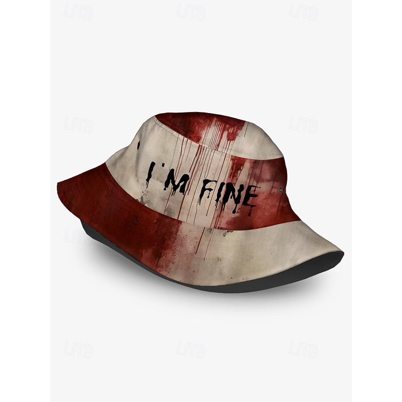 Halloween Horror Bucket Hat with Bloody 'I'm Fine' Graphic – Unisex Creepy Costume Accessory3