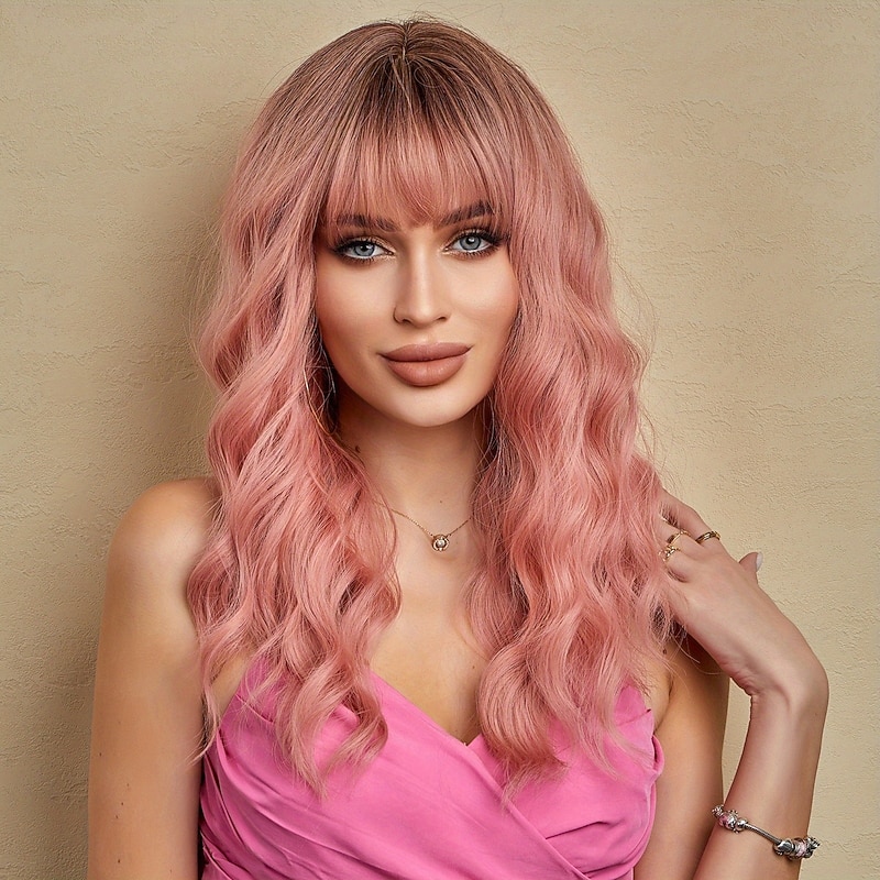 Loose Curly Layered Wig with Bangs and Rose Net Cap - Elegant Natural-Looking Hairpiece for Women Perfect for Everyday Wear and Beginners2