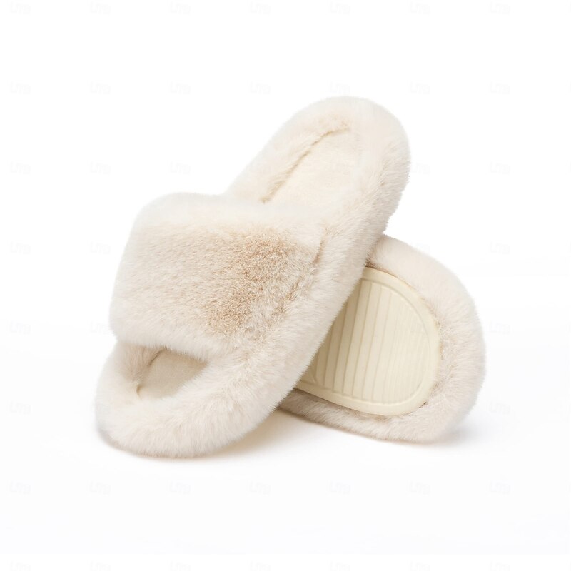 Women's Memory Foam Slippers Fuzzy Plush Faux Fur Lined Slide Shoes with Anti-Skid Sole Comfy House and Bedroom Slippers Trendy Gift Idea