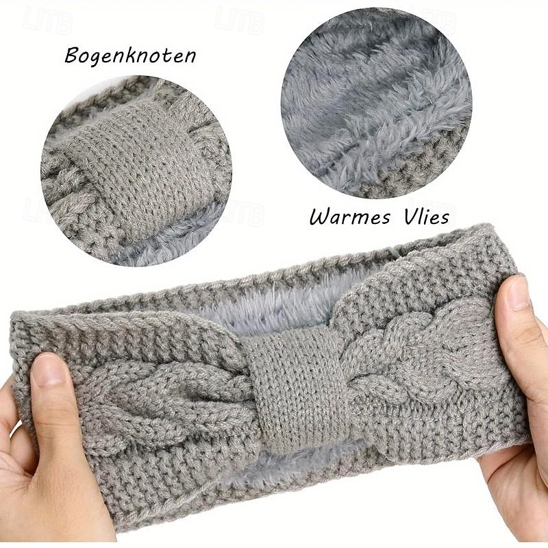 Soft & Cozy Ribbed Fleece Knit Elastic Headbands - Warm Ear Warmer for Women with Classic Bowknot Design, Perfect for Daily Use in Autumn & Winter3